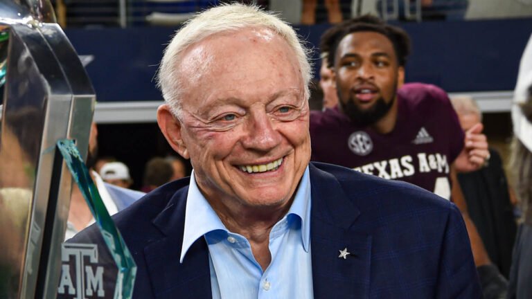 Cowboys owner Jerry Jones in the postgame celebration after Texas A&M beat Arkansas at AT&T Stadium